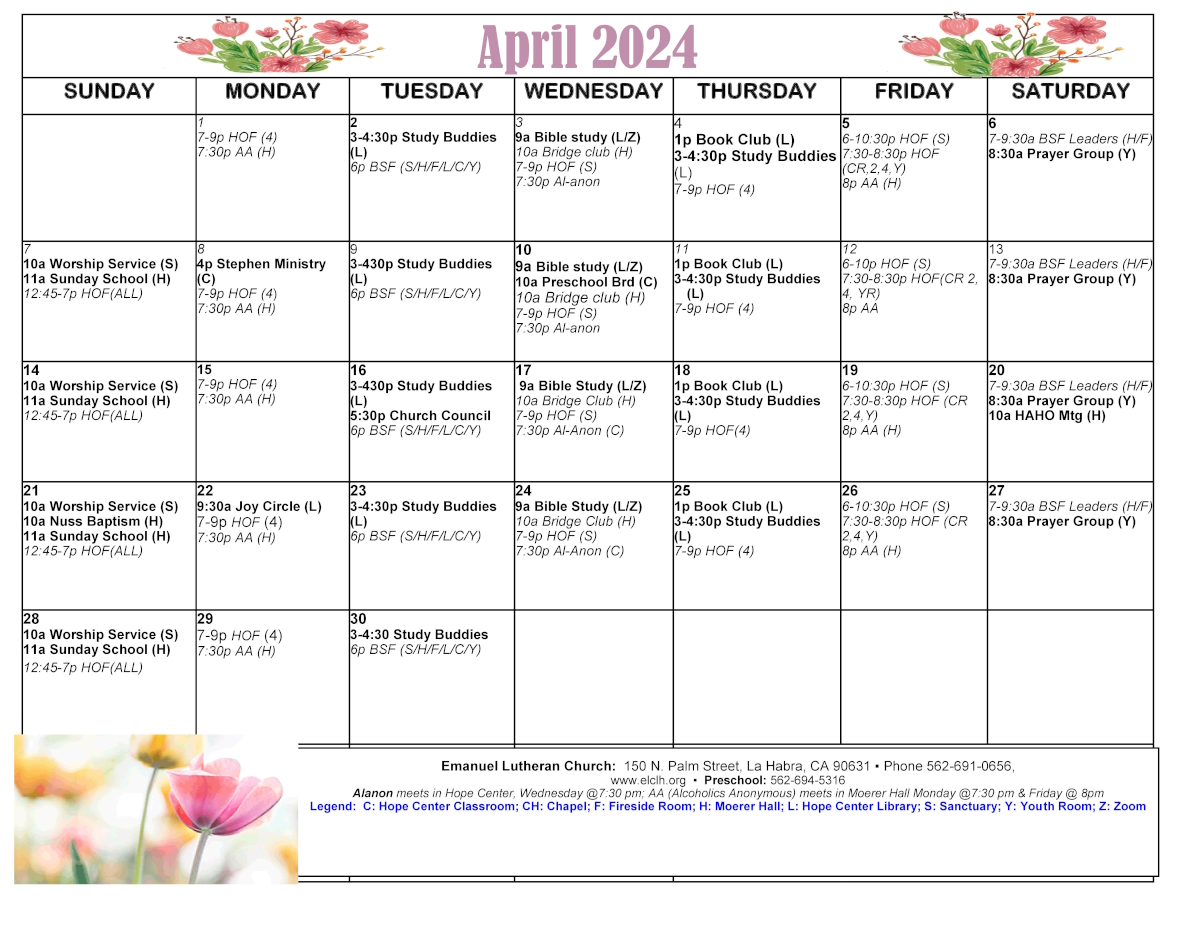 April 2024 Event Calendar