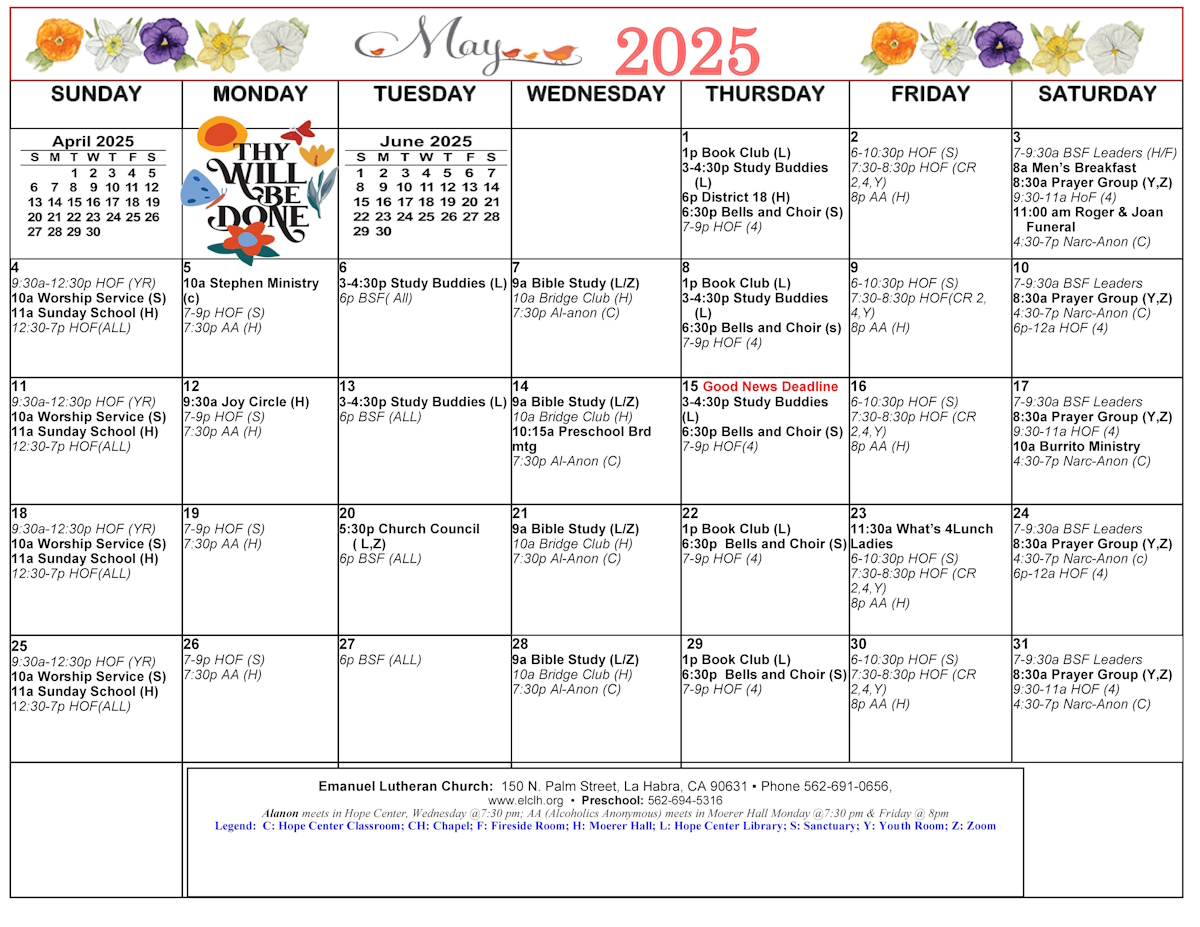 May 2025 Event Calendar